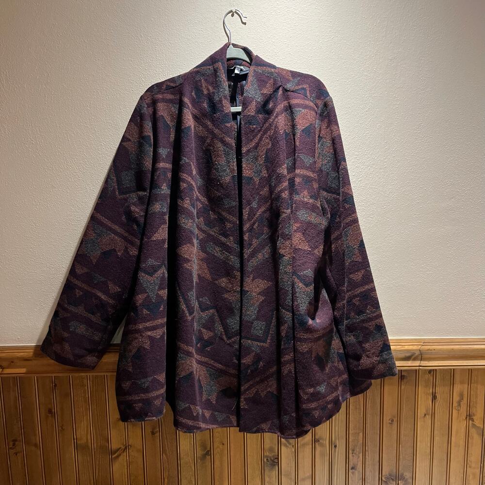 Ulla Popken Southwestern Print Poncho Jacket Sz 20/22 Open Front Casual Winter